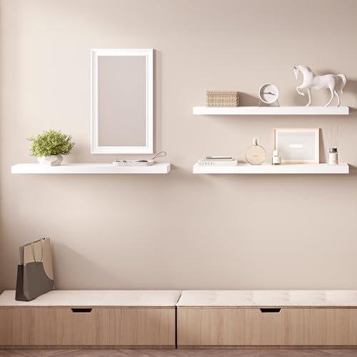 Ballucci Floating Shelves, 36" Long Wall Shelf, Set of 3, Wood Floating Shelves for Wall, Decorative Wall Shelves for Home Office, Living Room, Room Décor, 8" Deep, Set of 3, White - Image 6