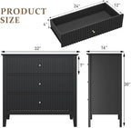 RoyalCraft Large 3 Drawer Dresser Set of 2, Fluted Chest of Drawers with Storage, Modern Painted 30 inch Tall Nightstand for Bedroom Living Room Entryway, Black - Image 2