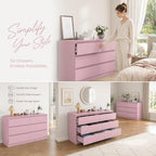 Pink 6 Drawer Dresser for Bedroom, Modern Dresser with Deep Drawer,Wide Storage Chest of Drawers, Bedroom Storage Organizer Furniture for Living Room - Image 4