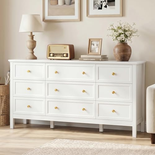 CARPETNAL 59" White Dresser for Bedroom with 9 Drawer & Modern Gold Handles - Image 2