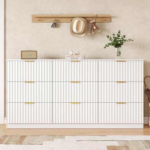 60.3" Wide Fluted 9 Drawer Dresser for Bedroom, White - Image 3