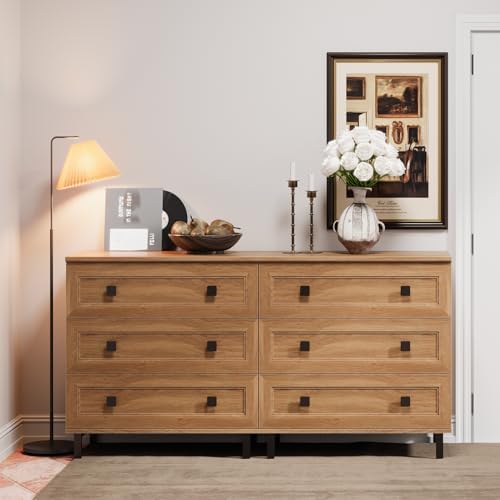 FENSULN Modern Drawer Dresser for Bedroom with 6 Drawers, 2 in 1 Chest of Drawers with Organizer Storage for Bed Room,Livingroom Hallway Oak by FENSULN