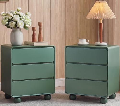 AVZEAR Set of 2 Modern3 Drawer Dresser for Bedroom, Curved Wooden Dresser Chest of Drawers, 3 Drawer Nightstand Closet Clothes Storage Organizer for Kids Bedroom, Living Room, Nursery, Green by AVZEAR