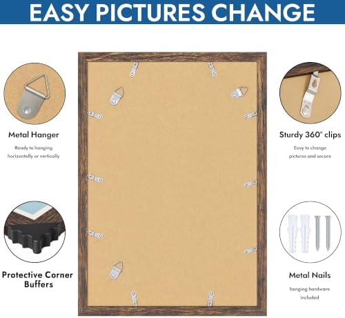 Hongkee 13x19 Picture Frame Set of 4, 13 x 19 Rustic Brown Wood(Mat 11x17) - Image 5