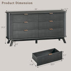 HUAHUU Fluted 6 Drawers Dresser for Bedroom, 55" Mid Century Modern & Chests of Drawers, Curved Profile Design, TV Stand, Wood Storage Dresser for Entryway, Hallway, Black - Image 2