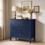 RoyalCraft 32" Large Nightstand, Fluted Painted Wood Dresser with 3 Spacious Drawers, Blue Modern Bedside Table for Bedroom by Bringyoubetterlife