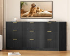 TEENFON Fluted Dresser for Bedroom with 9 Drawers, 63" Wide Modern Chest of Drawers with Metal Handle & Curved Profile Design, Wood Closet Clothes Storage Organizer for Living Room, Hallway, Black - Image 5