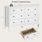 CARPETNAL 47" White Dresser for Bedroom with Modern Gold Handles & 6 Drawer - Image 3