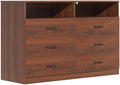 Bigbiglife 6 Drawers Dresser for Bedroom Wooden Drawer with Open Storage Cubby, Double Wide Dresser Organizer for Bedroom, Living Room, Entryway, Hallway (Walnut Brown) by Bigbiglife