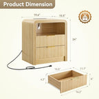 Decofy Fluted Nightstand with Charging Station, 2 Drawers, Oak - Image 2