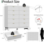 Xixini Fluted Dresser for Bedroom with 10 Drawers, 48" Wide Modern Chest of Drawers with Metal Handle, Wooden Dresser TV Stand, Wood Closet Clothes Storage Organizer for Living Room, Hallway, White - Image 2