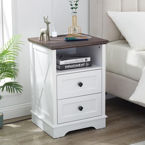 Farmhouse 2 Drawers Dresser for Bedroom,Small Dresser with Charging Station - Image 3