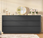 TEENFON 55" Dresser for Bedroom with 6 Drawers, Black Dresser with Metal Slide, Bedroom Dressers, Wood Dressers & Chests of Drawers for Bedroom, Hallway, Black - Image 4