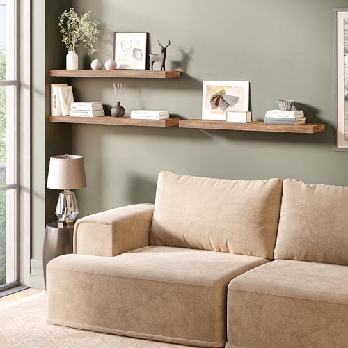 Ballucci Floating Shelves, 36" Long Wall Shelf, Set of 3, Wood Floating Shelves for Wall, Decorative Wall Shelves for Home Office, Living Room, Room Décor, 8" Deep, Set of 3, Rustic Brown - Image 5