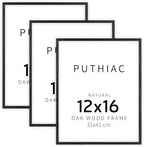 puthiac 12x16 Solid Oak Wood Picture Frames, Black, 3 Pack by PUTHIAC