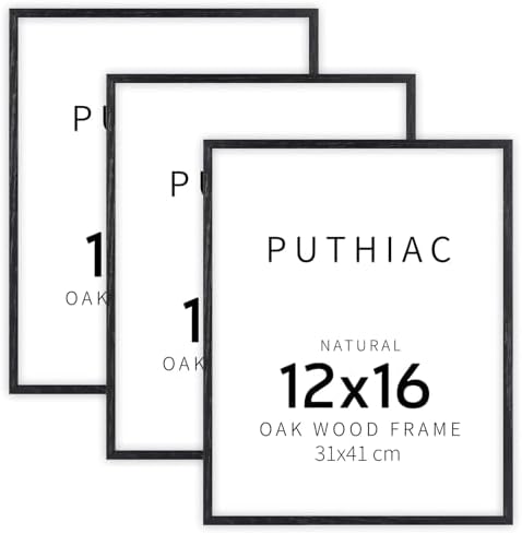 puthiac 12x16 Solid Oak Wood Picture Frames, Black, 3 Pack by PUTHIAC