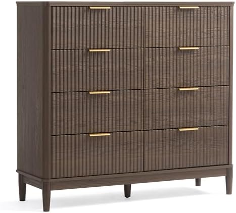 LINSY HOME Fluted Dresser for Bedroom with 8 Drawers, 47" Wide Mid Century Modern Dressers, Tall Boho Chest of Drawer, Large Wood Accent Storage Cabinet for Living Room, Curved Profile Design, Walnut - Image 4
