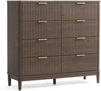 LINSY HOME Fluted Dresser for Bedroom with 8 Drawers, 47" Wide Mid Century Modern Dressers, Tall Boho Chest of Drawer, Large Wood Accent Storage Cabinet for Living Room, Curved Profile Design, Walnut - Image 4