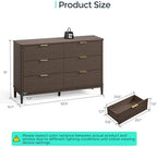 LINSY Fluted Dresser for Bedroom with 6 Drawers, Mid Century Modern Chest of Drawers with Gold Metal Handles, Wide Boho Wood Dressers, Large Farmhouse Storage Cabinet for Bedroom, Living Room, Walnut - Image 3
