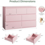 Modern 7 Drawer Dresser for Bedroom,Pink Wood Chest of Drawers,Closet Clothes Storage Organizer with Deep Drawers for Living Room Hallway Entryway,Nursery (15.3" D x 47.2" W x 32.3" H) - Image 2