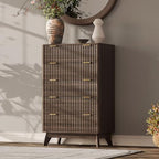 43" Hight Fluted 5 Drawers Dresser for Bedroom,Curved Edge,Walnut by TROJMHome