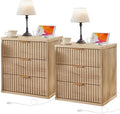 LEYAOYAO Fluted Nightstand Set of 2 with Charging Station,23" Modern Nightstand with Woodgrain Top, 3 Drawer End Table w/Storage, BedsideTables for Bedroom, Living Room, Curved Profile,Wood by LEYAOYAO-Findtheshiningpointofyourideallife%EF%BC%81