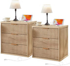 LEYAOYAO Fluted Nightstand Set of 2 with Charging Station,23" Modern Nightstand with Woodgrain Top, 3 Drawer End Table w/Storage, BedsideTables for Bedroom, Living Room, Curved Profile,Wood by LEYAOYAO-Findtheshiningpointofyourideallife%EF%BC%81