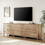 WAMPAT Wide 9 Drawer Dresser, Wooden Chest of Drawers for Bedroom, Oak - Image 4