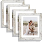 Hongkee 9x11 Picture Frame Set of 4, Made of Real Glass and Distressed White Frame - Display Picture 7x9 with Mat or 9x11 Without Mat, 9 by 11 Photo for Wall or Tabletop by Hongkee