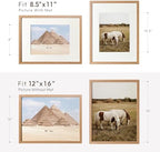 12x16 Picture Frame, Solid Oak Wood 12x16 Frames with Mat to 8.5x11 - Image 3