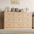 Furnify 9 Drawer Dresser, 59" Wide Dresser for Bedroom, Modern Large Chest of Drawers, TV Stand for 65 inch, Storage Organizer with Metal Handles for Bedroom, Living Room, Hallway, Natural by Furnify