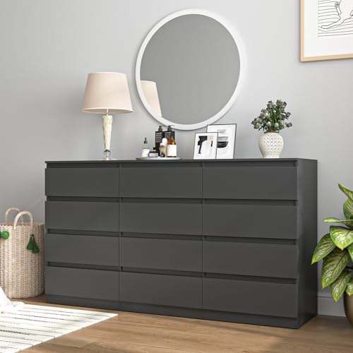 Vibe & Dine Black Dresser 12 Drawer, Modern Long Dresser for Bedroom, Wood Chest of Drawers with Wide Storage for Living Room - Image 4