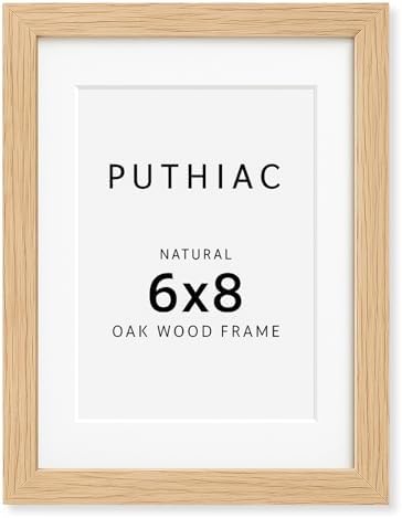 puthiac 6x8 Solid Oak Wood Picture Frame with 5x7 Mat, Natural Oak, 1 Pack by PUTHIAC