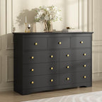 Black Dresser for Bedroom, 9 Drawer Dresser with Large Drawers, 55 Inch Wide Wood Chest for Living Room, Hallway by BAZELOR