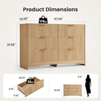 Amada Fluted 6 Drawer Dresser, Modern Wood Chest of Drawers, Natural Oak - Image 2