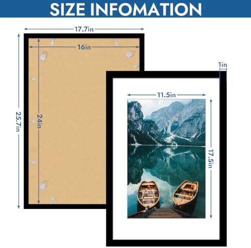 Hongkee 16x24 Frame Set of 4, 16 x 24 Black Wood Style(Mat 12x18) - Image 3