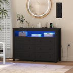 Wodeer Black Dresser 6 Drawer Dressers for Bedroom with LED Lights, Charging Station, Wood Chest of Drawers with Metal Handles, Modern TV Stand Storage Cabinet for Living Room, Hallway, Entryway - Image 3