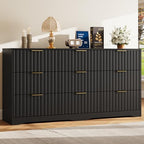 Fluted 9 Drawers Dresser for Bedroom, 63" Wide Wood Dressers, Black by METOTI