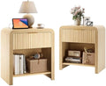 Decofy Fluted 1-Drawer Nightstand Set of 2 with Charging Station, Oak by Decofy