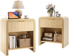 Decofy Fluted 1-Drawer Nightstand Set of 2 with Charging Station, Oak by Decofy