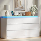 6 Drawer Dresser for Bedroom,47.24"Long White Chest of Drawers w/LED Lights by Gyfimoie