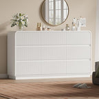Wodeer White Dresser Fluted 9 Drawers Dresser for Bedroom, 59" Wide Wood Chest of Drawers with Hidden Handles & Rounded Corners, Modern TV Stand Storage Cabinet for Living Room, Hallway, Entryway by WODEER