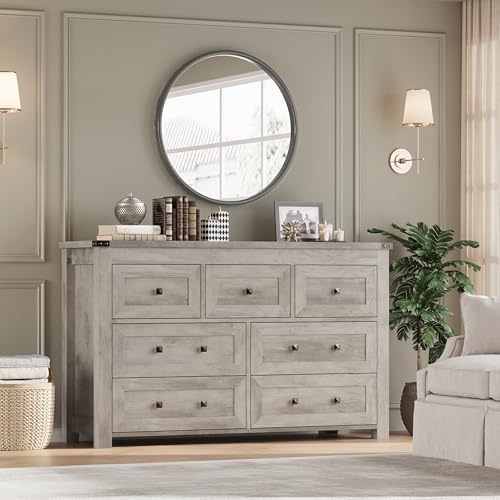 BORNOON 7-Drawer Dresser, Modern Wooden Storage Chest of Drawers, Dresser TV Stand, Wood Drawer Organizer with Metal Handles for Bedroom, Living Room, Hallway - Image 6