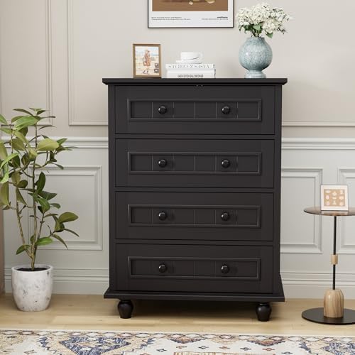 4 Drawer Dresser for Bedroom, 35'' Tall Storage Chest of Drawers, Black by Scurrty