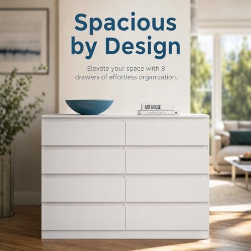 White Dresser for Bedroom,Modern Large 8 Drawer Dresser with Deep Drawer,Wide Storage Chest of Drawer,Wood Bedroom Storage Organizer Furniture,TV Stand for Living Room - Image 5