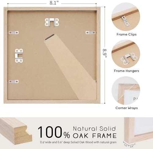 puthiac 8x8 Solid Oak Wood Picture Frames, Natural Oak, 3 Pack - Image 3