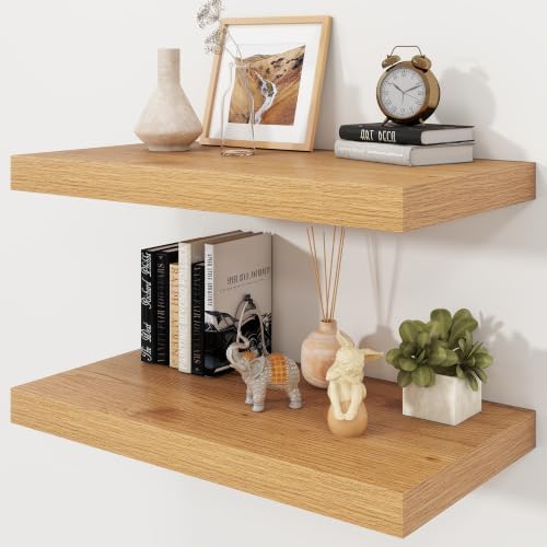 24" Natural Oak Color Floating Shelves 12inch Deep Shelf, Set of 2 by Ornawit