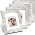 Hongkee 6x6 Picture Frame Set of 4, Made of Glass and Distressed White Wooden Frame - Display Picture 4x4 with Mat or 6 x 6 Without Mat, 6x6 Photo for Wall or Tabletop by Hongkee