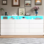 STIKELY Drawer Dresser for Bedroom with Power Outlet, Black Dressers with LED Light, Dresser Chest of Drawers for Closet,Wood Dressers Organizer Cabinet (White 9 Drawers) - Image 7