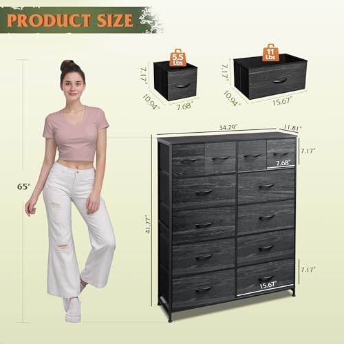 WLIVE 12 Drawer Tall Fabric Dresser Bedroom Storage Chest, Charcoal - Image 3